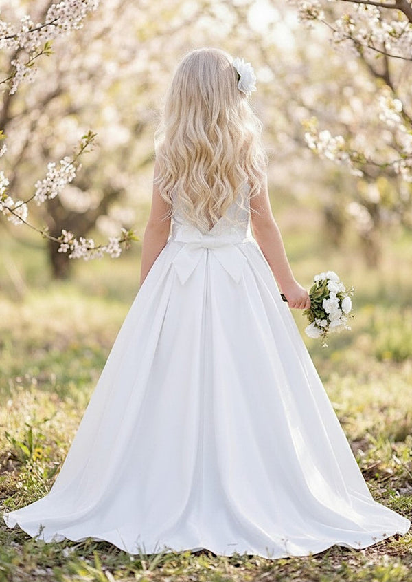 White One‑Shoulder Flower Girl Dress  Classic Tulle Gown