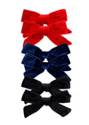 girls Velvet Pigtail Bow 2Pc Set Red Navy Black