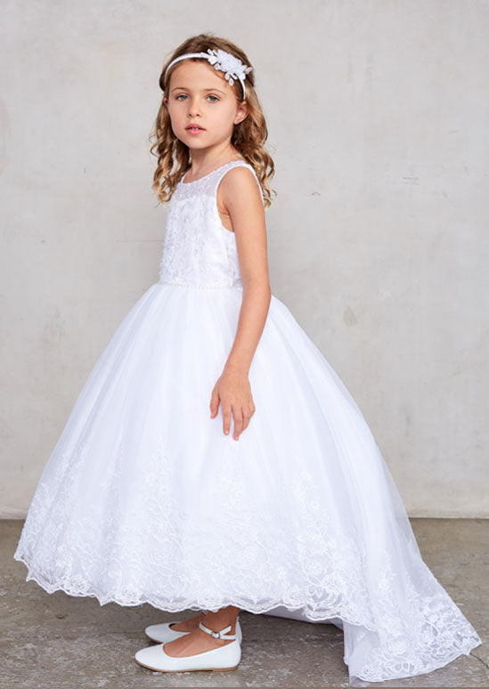 Lace Bodice with a Lace Applique Tail Skirt Flower Girl Dress