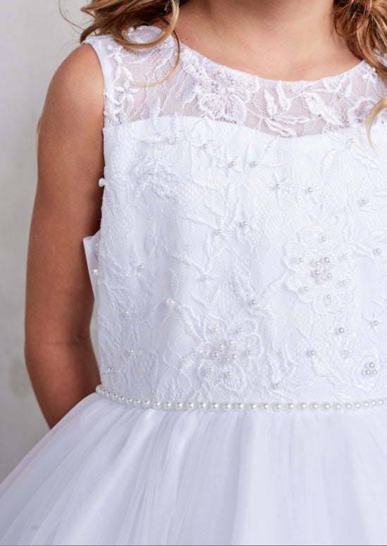 Lace Bodice with a Lace Applique Tail Skirt Flower Girl Dress