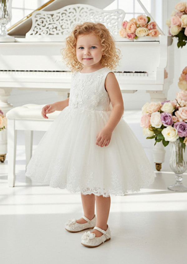 Azura Lace & Mesh Flower Girl Dress  White or Ivory Elegance