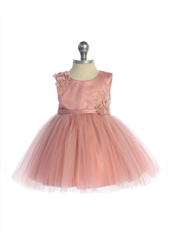 Sheer Mesh Floral Dress  Knee‑Length Classic Elegance dusty rose
