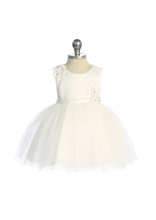 Sheer Mesh Floral Dress  Knee‑Length Classic Elegance ivory