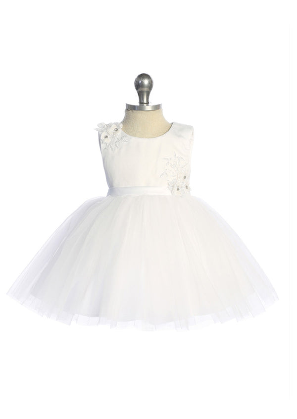 Sheer Mesh Floral Dress  Knee‑Length Classic Elegance White