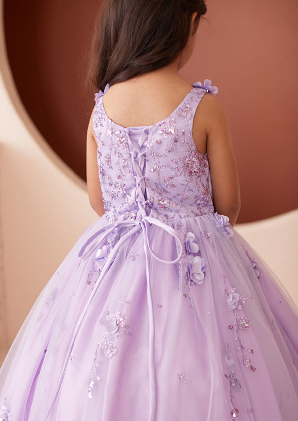 Mia Belle Lilac Flower Girl Gown  3D Floral Glitter Elegance