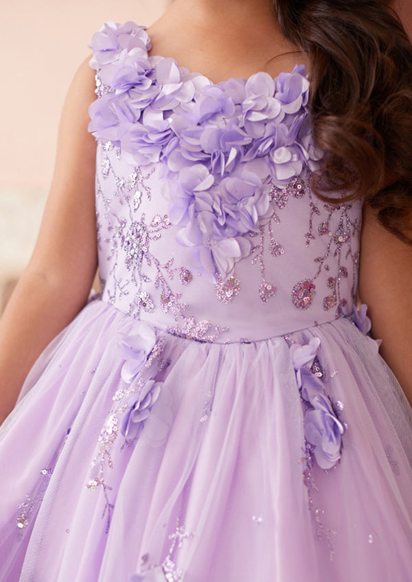 Mia Belle Lilac Flower Girl Gown  3D Floral Glitter Elegance