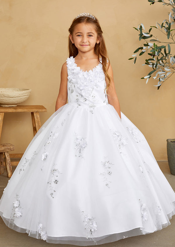 Mia Belle White Dress  Floral Glitter Elegance