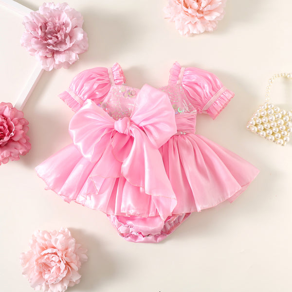 Pink Sequin Baby Romper  Luxury First Birthday Outfit