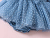 Blue Swiss Dot Baby Romper  First Birthday Outfit
