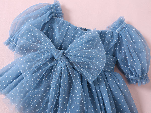 Blue Swiss Dot Baby Romper  First Birthday Outfit
