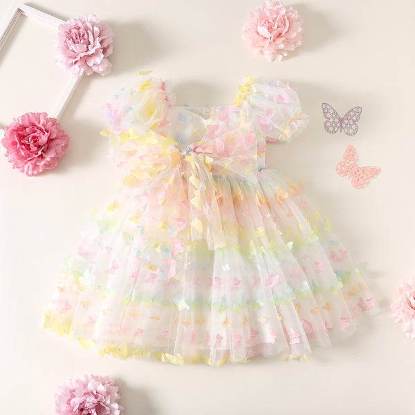 Butterfly Kiss Dress in White Rainbow