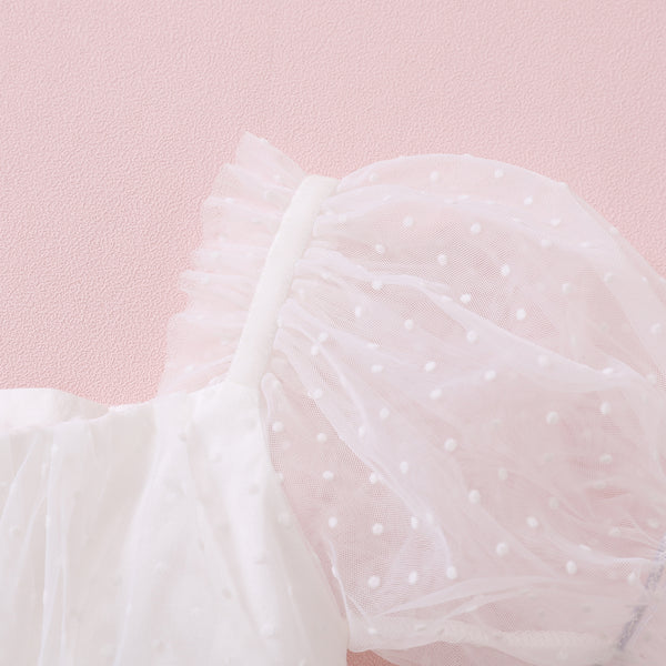 White Puff Sleeve Baby Romper First Birthday Outfit