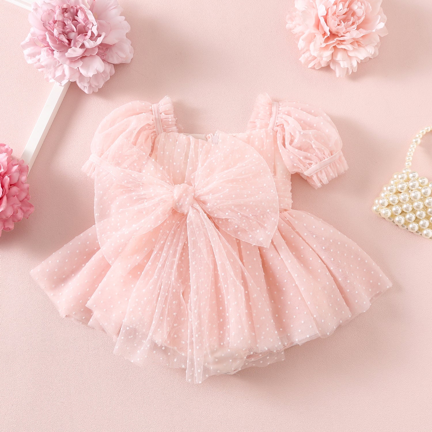 Pink Flutter Sleeve Baby Romper First Birthday Outfit