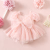 Pink Flutter Sleeve Baby Romper First Birthday Outfit