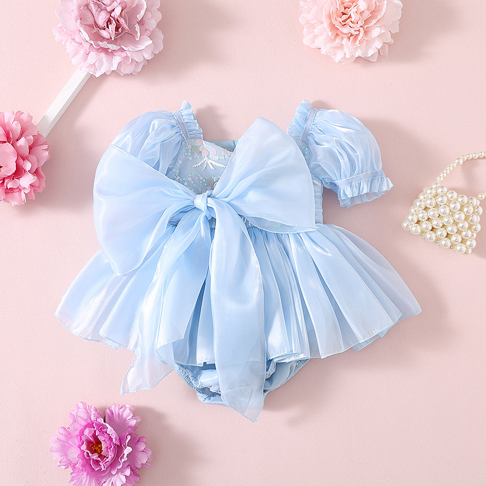 Blue Sequin Baby Romper  Luxury First Birthday Outfit