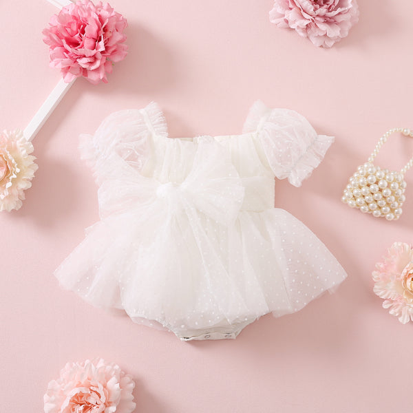 White Puff Sleeve Baby Romper First Birthday Outfit