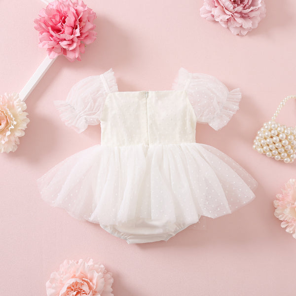 White Puff Sleeve Baby Romper First Birthday Outfit