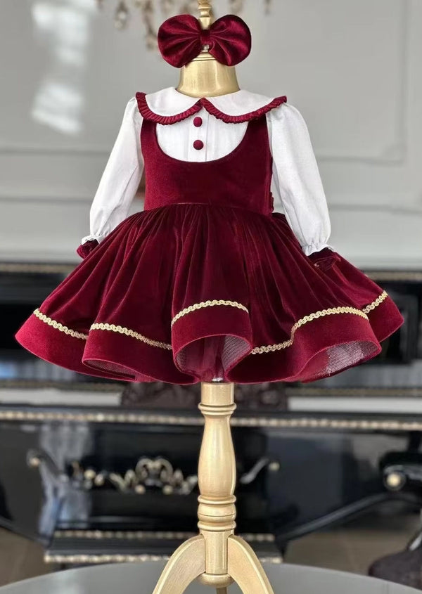 A Christmas Story Dress In Deep Red Velvet (0-3M to 12Yr)