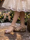 Girls Champagne Gold Beaded Bow Party Shoes | Girls Dress Shoes