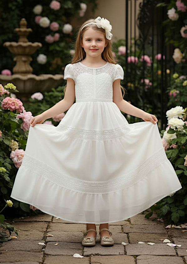 White Lace Summer Dress  Romantic Tie‑Back Maxi