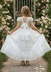 White Lace Summer Dress  Romantic Tie‑Back Maxi
