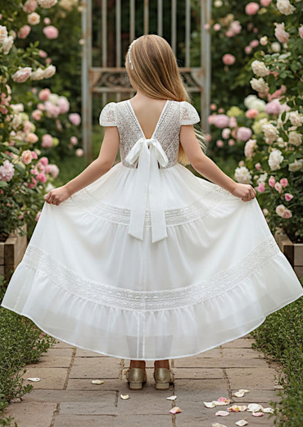White Lace Summer Dress  Romantic Tie‑Back Maxi