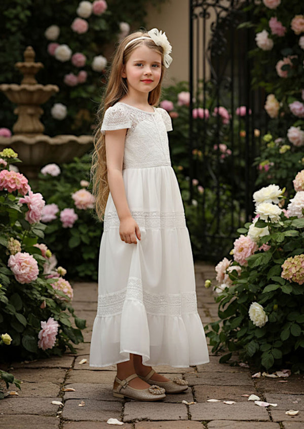 White Lace Summer Dress  Romantic Tie‑Back Maxi