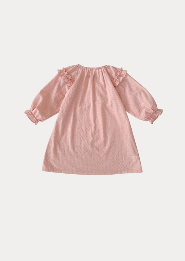 Alice Textured Dot Long Sleeve Dress in Pink