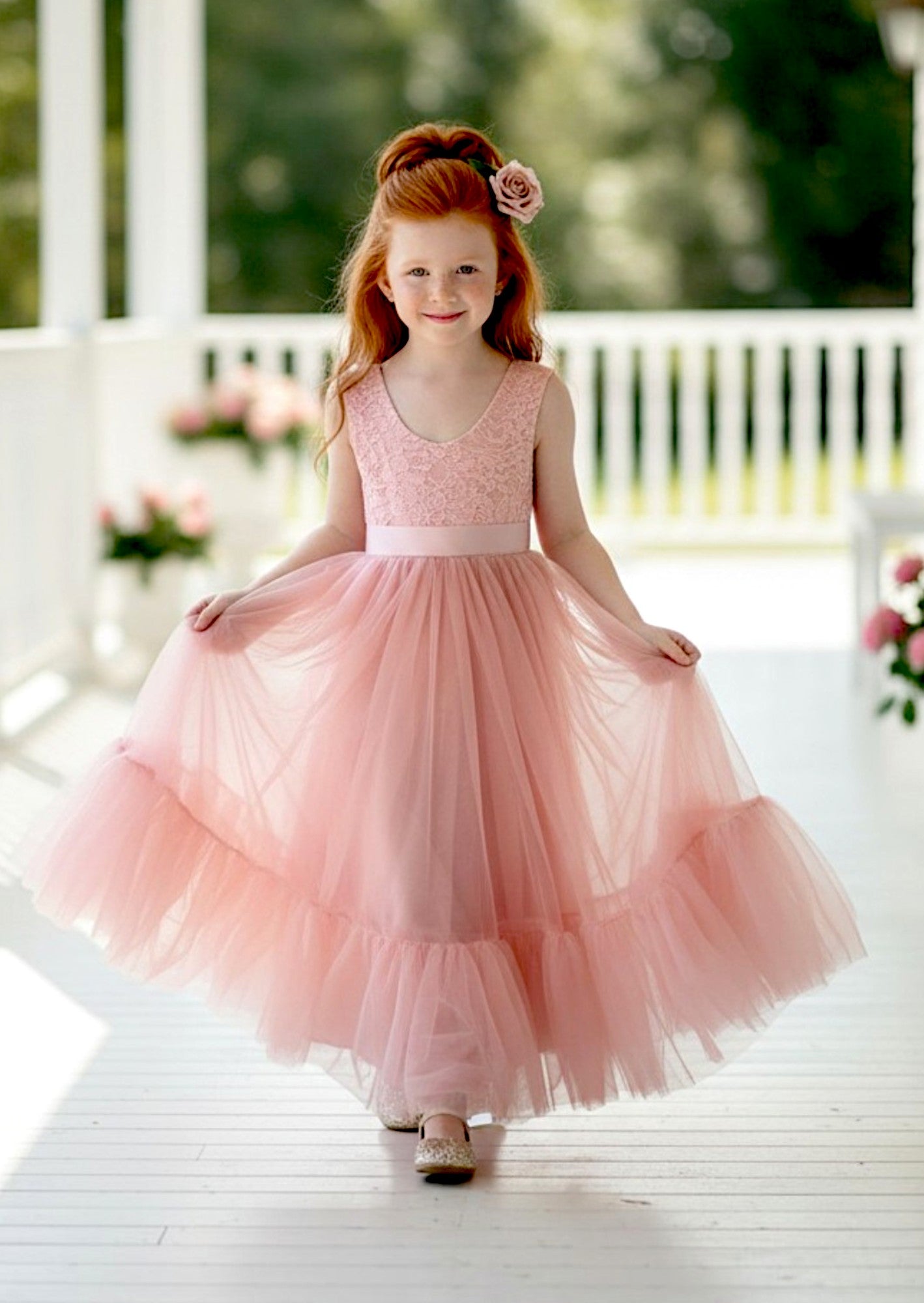 boho flower girl dresses in coral
