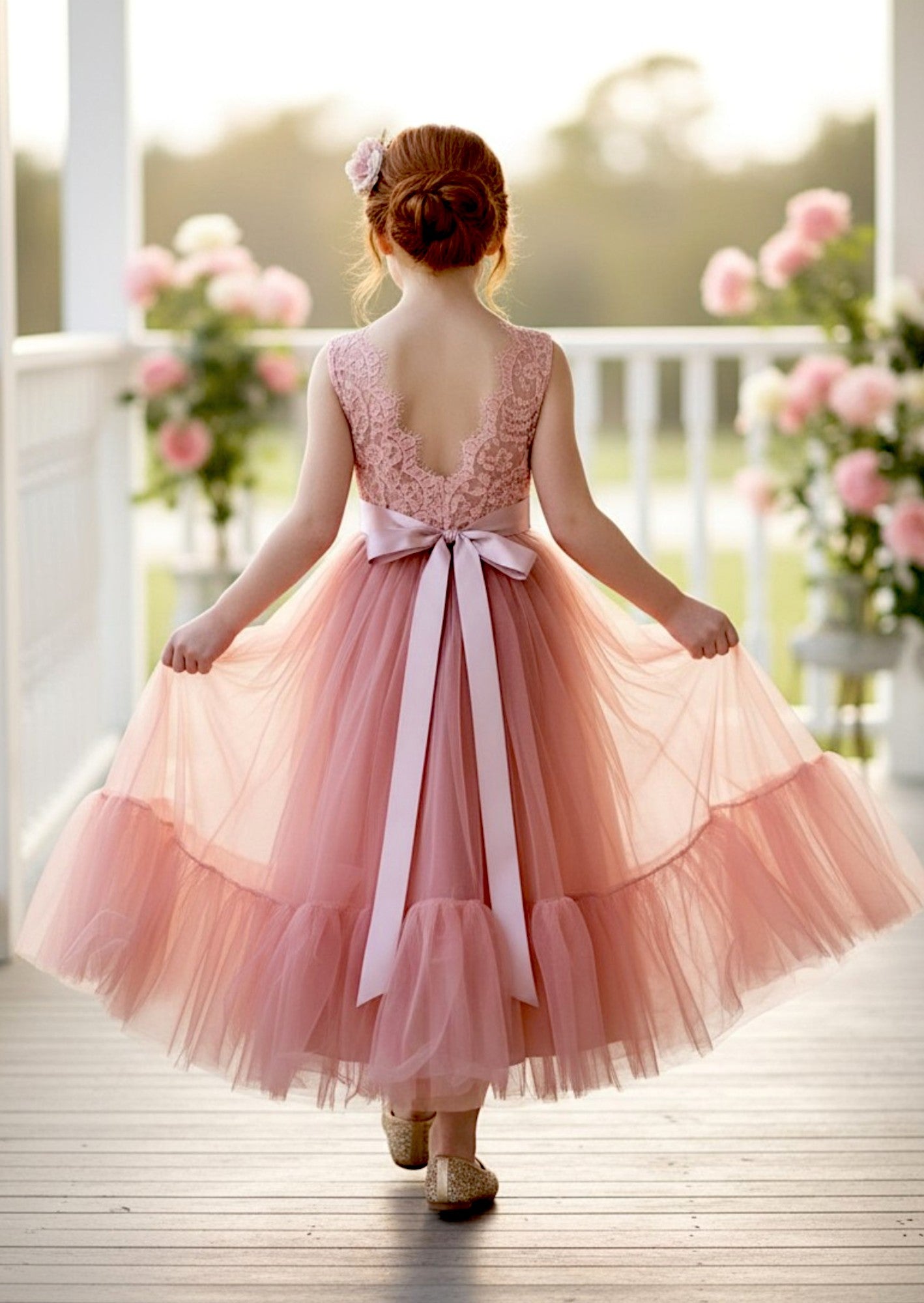 backless flower girl dresses in coral