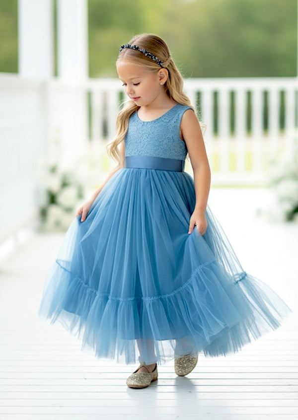 dusty blue tulle flower girl dresses