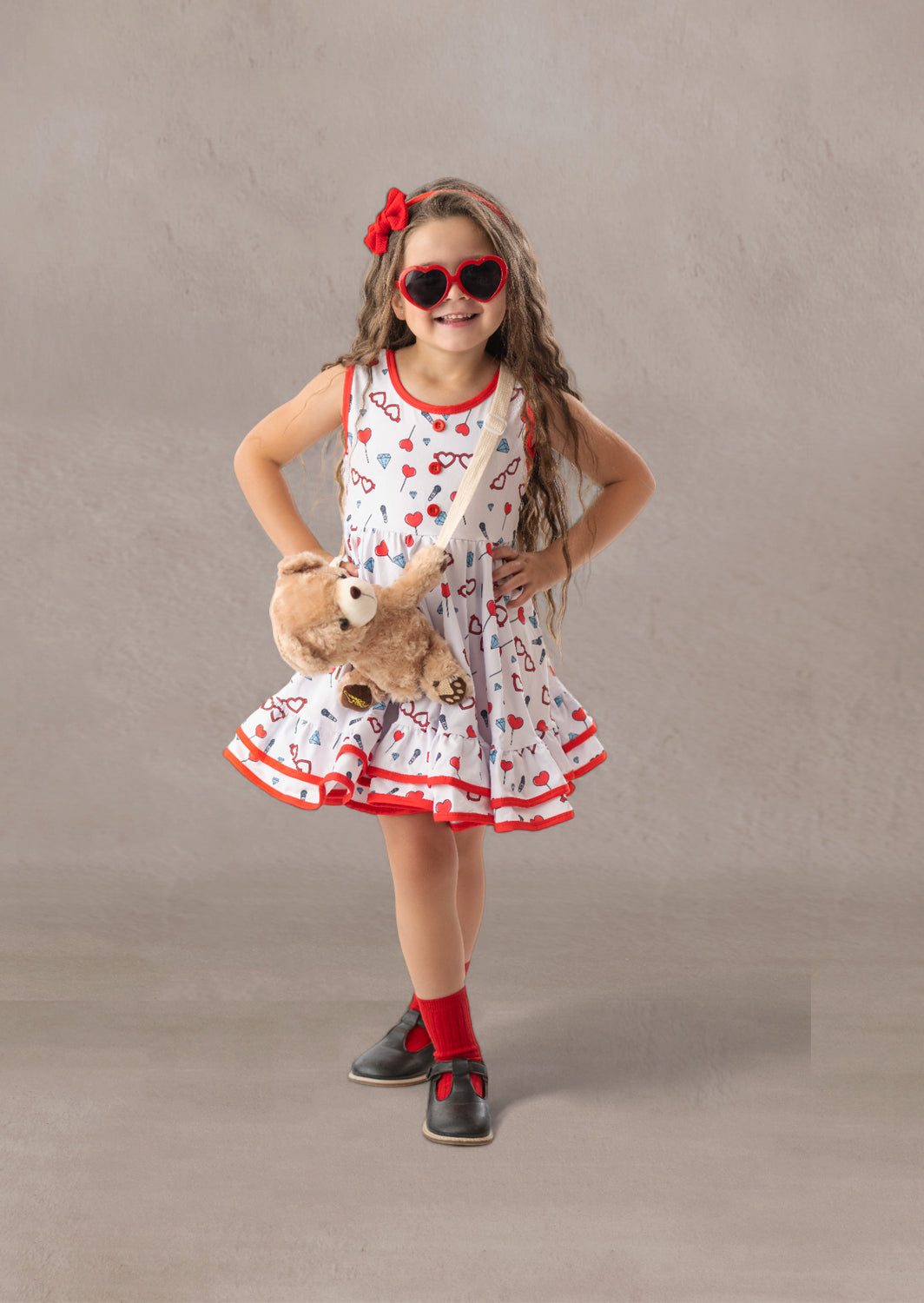 Toddler Girl Red and White Print Twirl Dress