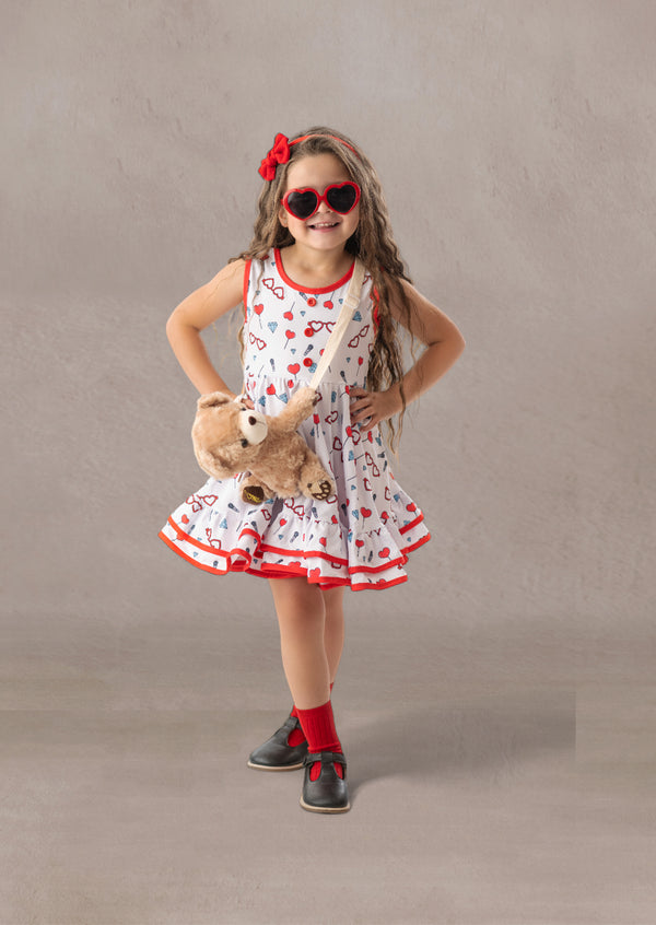 Toddler Girl Red and White Print Twirl Dress