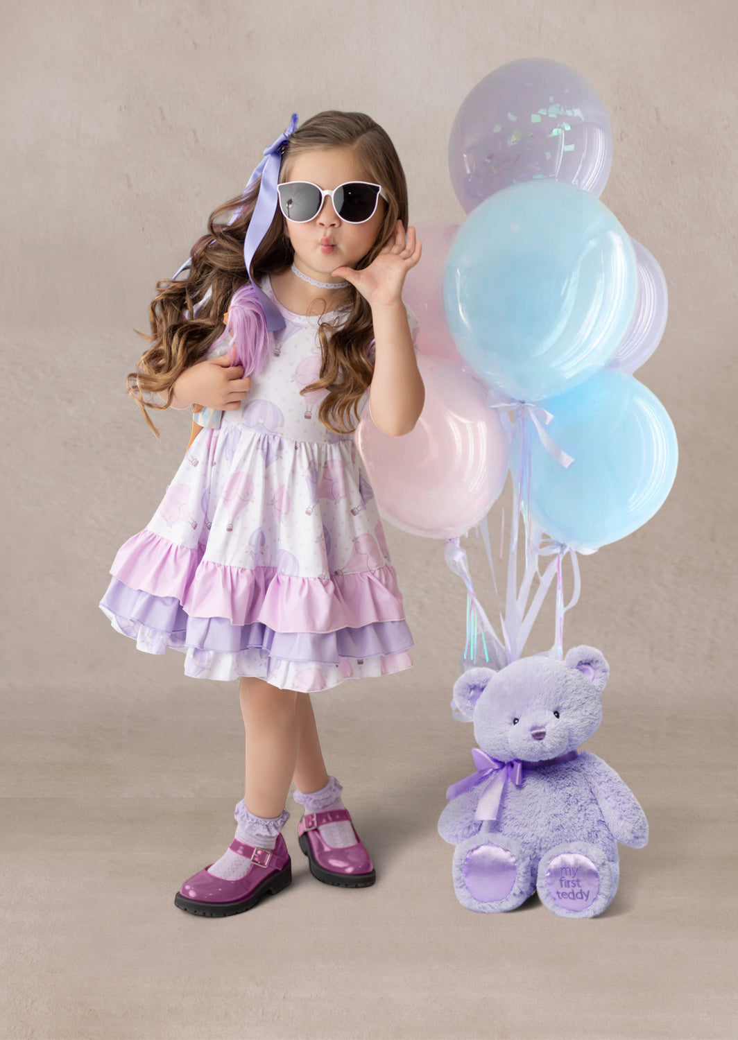 Toddler Girl Pink and Lavender Birthday Party Dress