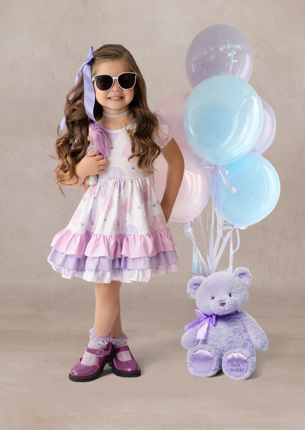 Toddler Girl Pink and Lavender Birthday Party Dress