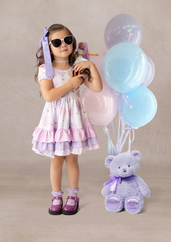 Toddler Girl Pink and Lavender Birthday Party Dress