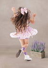 Toddler Girl Flowers and Hearts Twirl Dress in Pink and Lavender