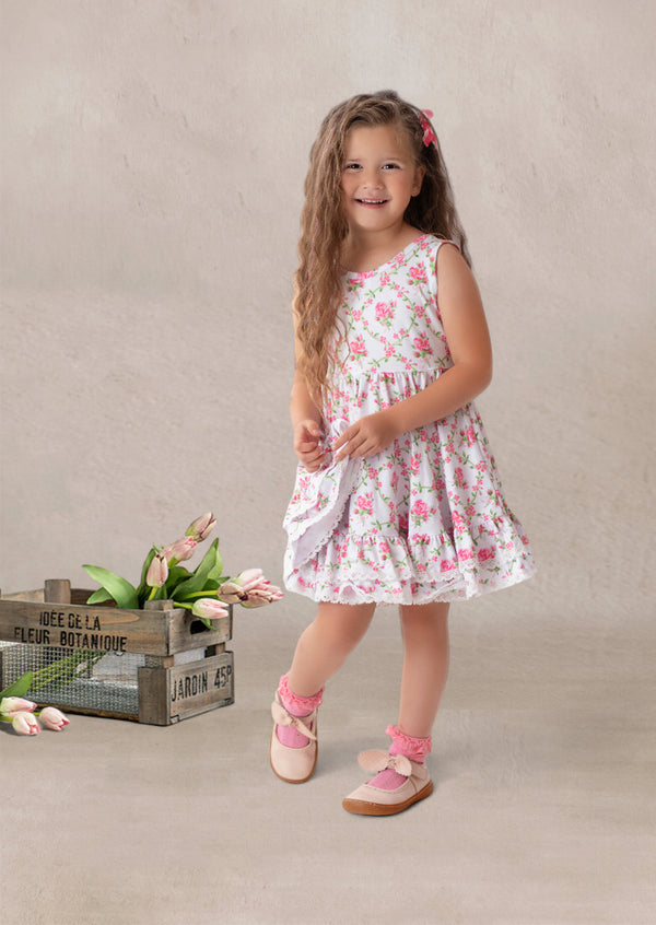 Rosette Reverie Twirl Dress || Soft Pink Ribbons & Roses