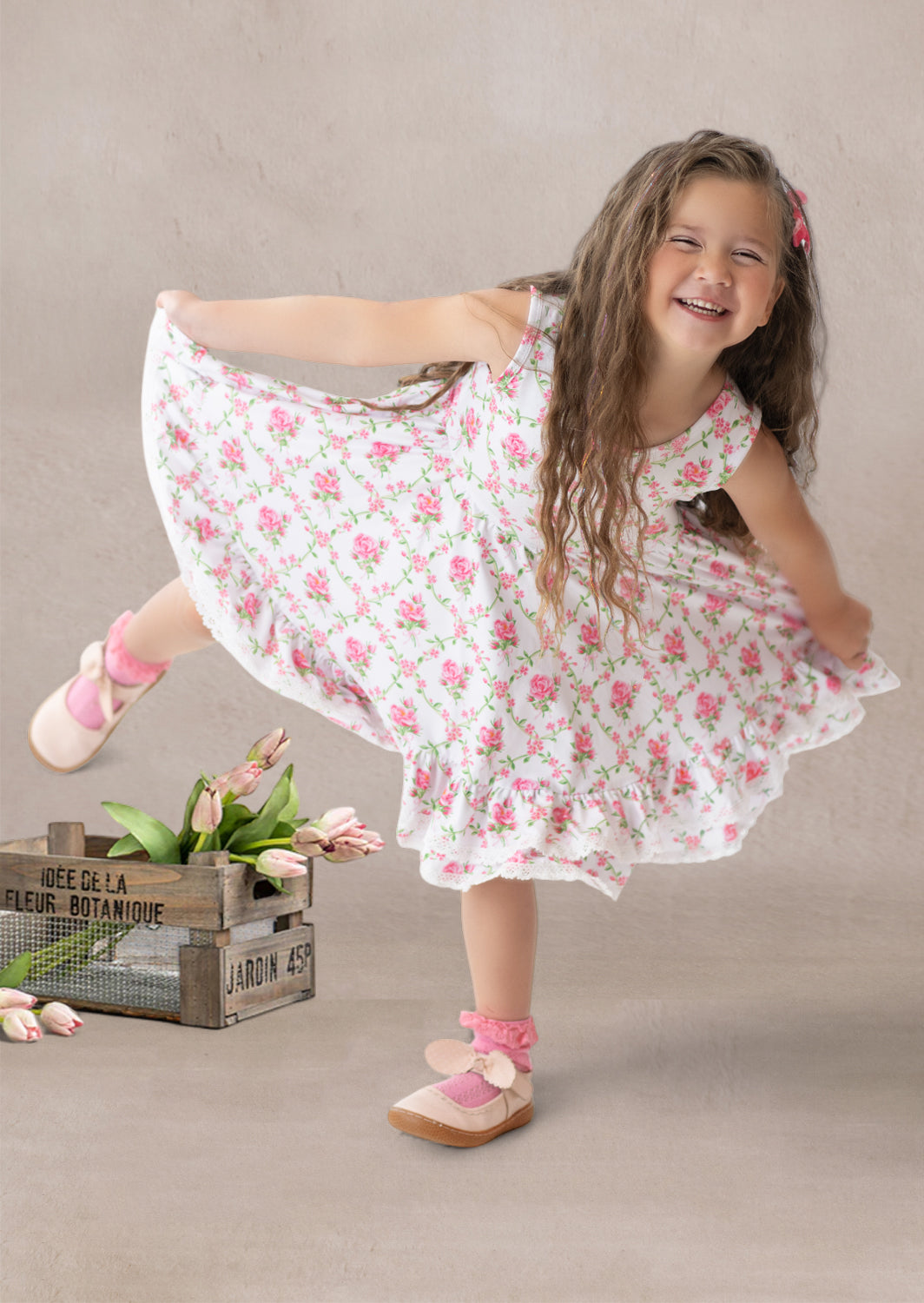 Rosette Reverie Twirl Dress || Soft Pink Ribbons & Roses