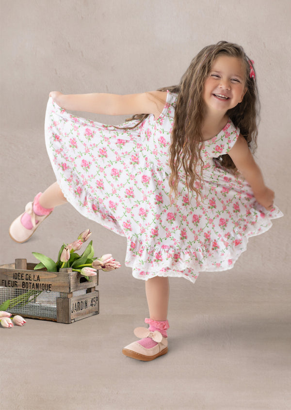 Rosette Reverie Twirl Dress || Soft Pink Ribbons & Roses