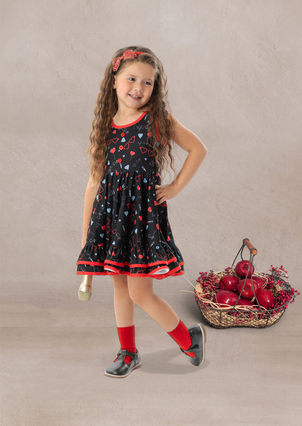 Toddler Girl Black and Red Print Twirl Dress
