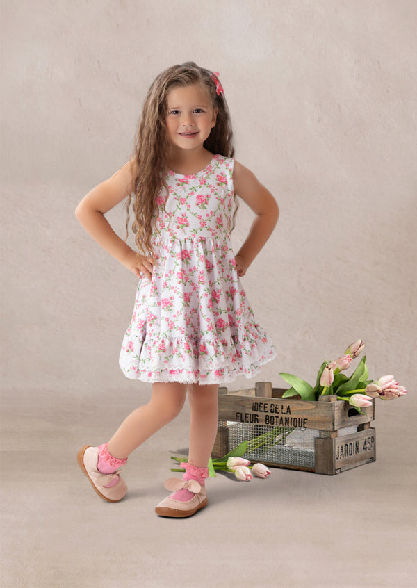 Rosette Reverie Twirl Dress || Soft Pink Ribbons & Roses