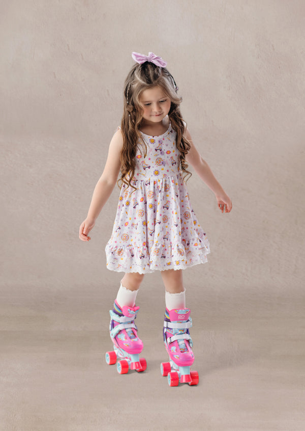 Retro Skates Print Twirl Dress || Lavender