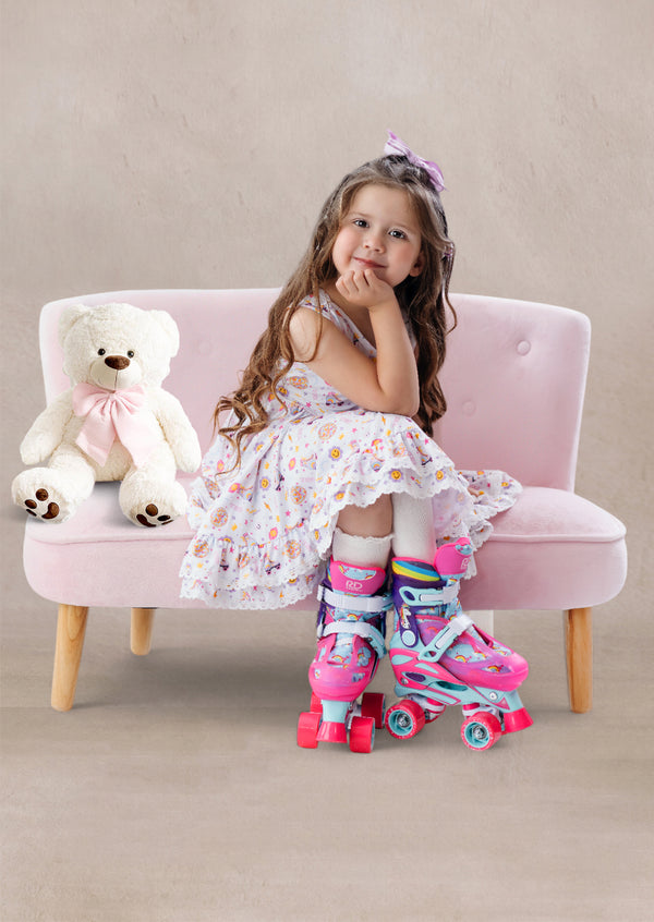 Toddler Girls Retro Skates Print Twirl Dress in Lavender