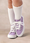 Girls white knee socks with lavender sneakers