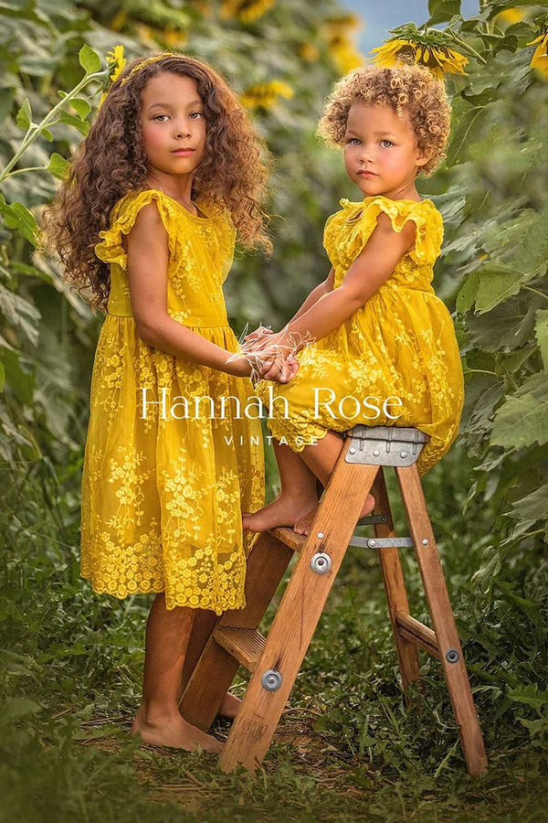 GIRLS - Amber Girls Yellow Lace Dress - Hannah Rose Vintage Boutique