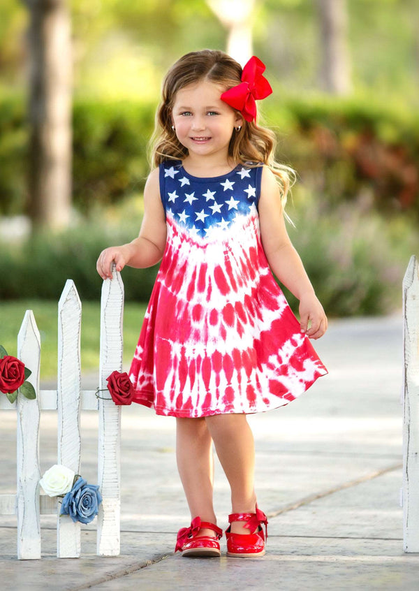 girls red white and blue 4th July twirl dress