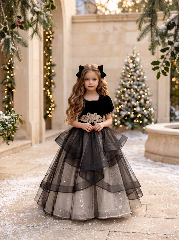 Ophelia Noir Girls Black Velvet Bows Set | Flower Girl Hair Accessories