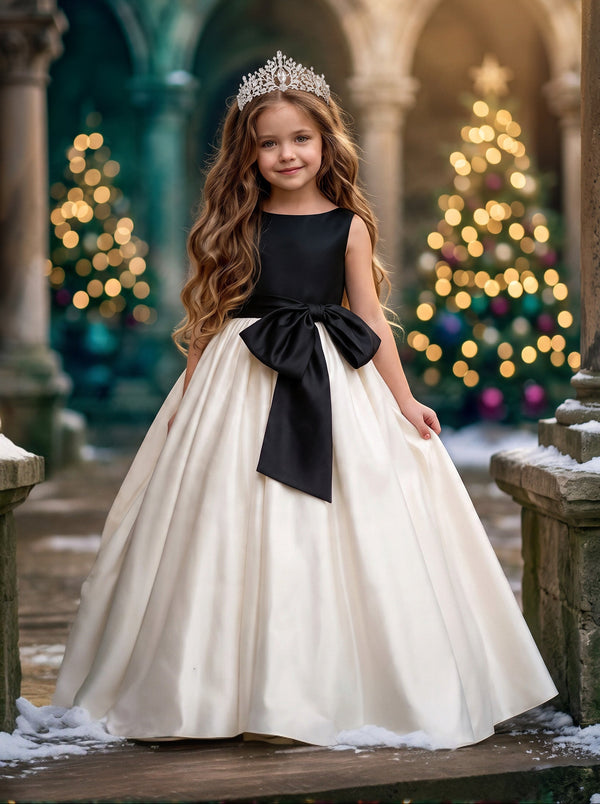 Black & Ivory Girls Formal Satin Ball Gown | Flower Girl Dresses