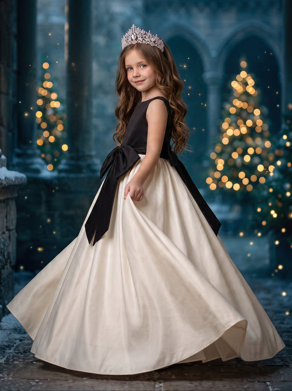 Black & Ivory Girls Formal Satin Ball Gown | Flower Girl Dresses